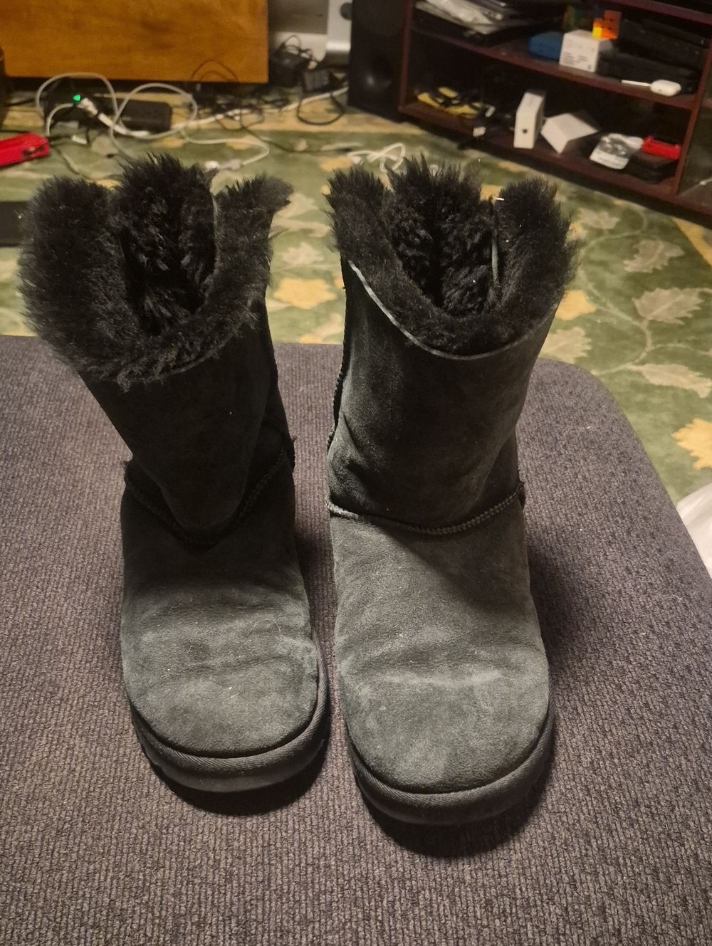 UGG Black Suede Short Shearling Winter Boots